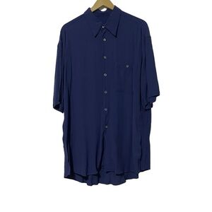 Pal Zileri Navy Blue Rayon Short Sleeve Button Up Shirt Size XL